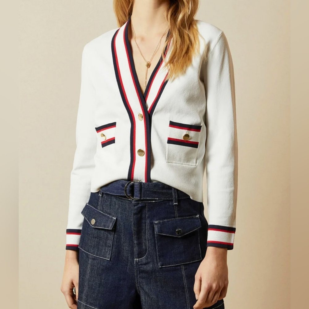 Ted Baker London White Cardigan with Red and Blue Accents